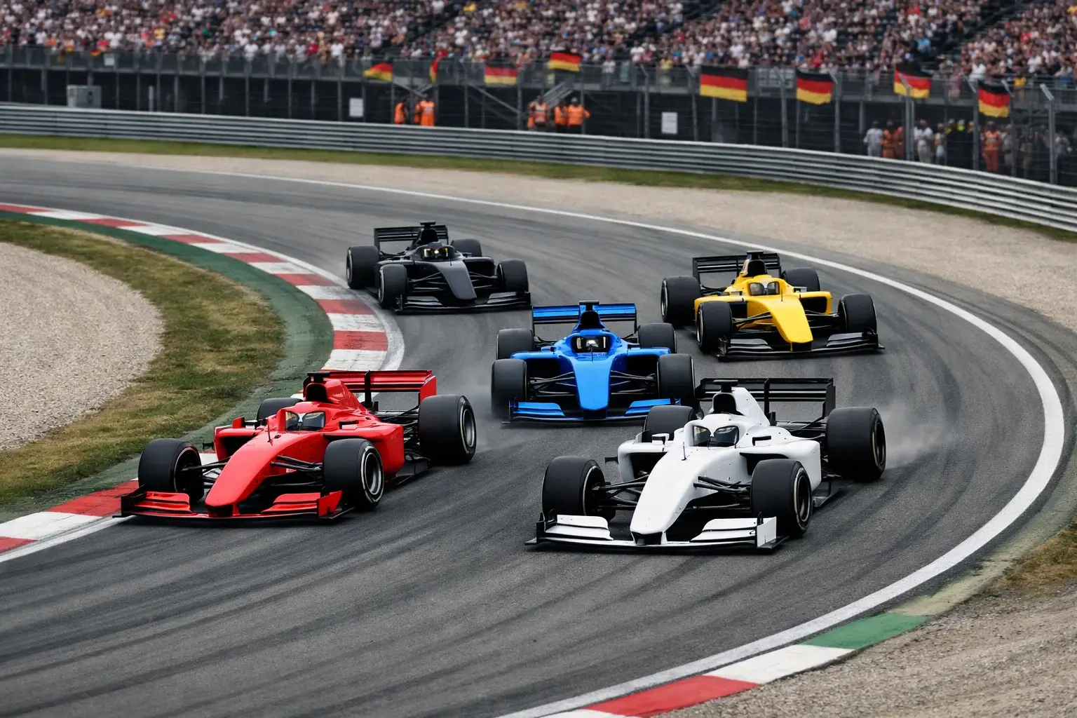 F1 Sprint-Rennen mit engem Feld in der ersten Kurve