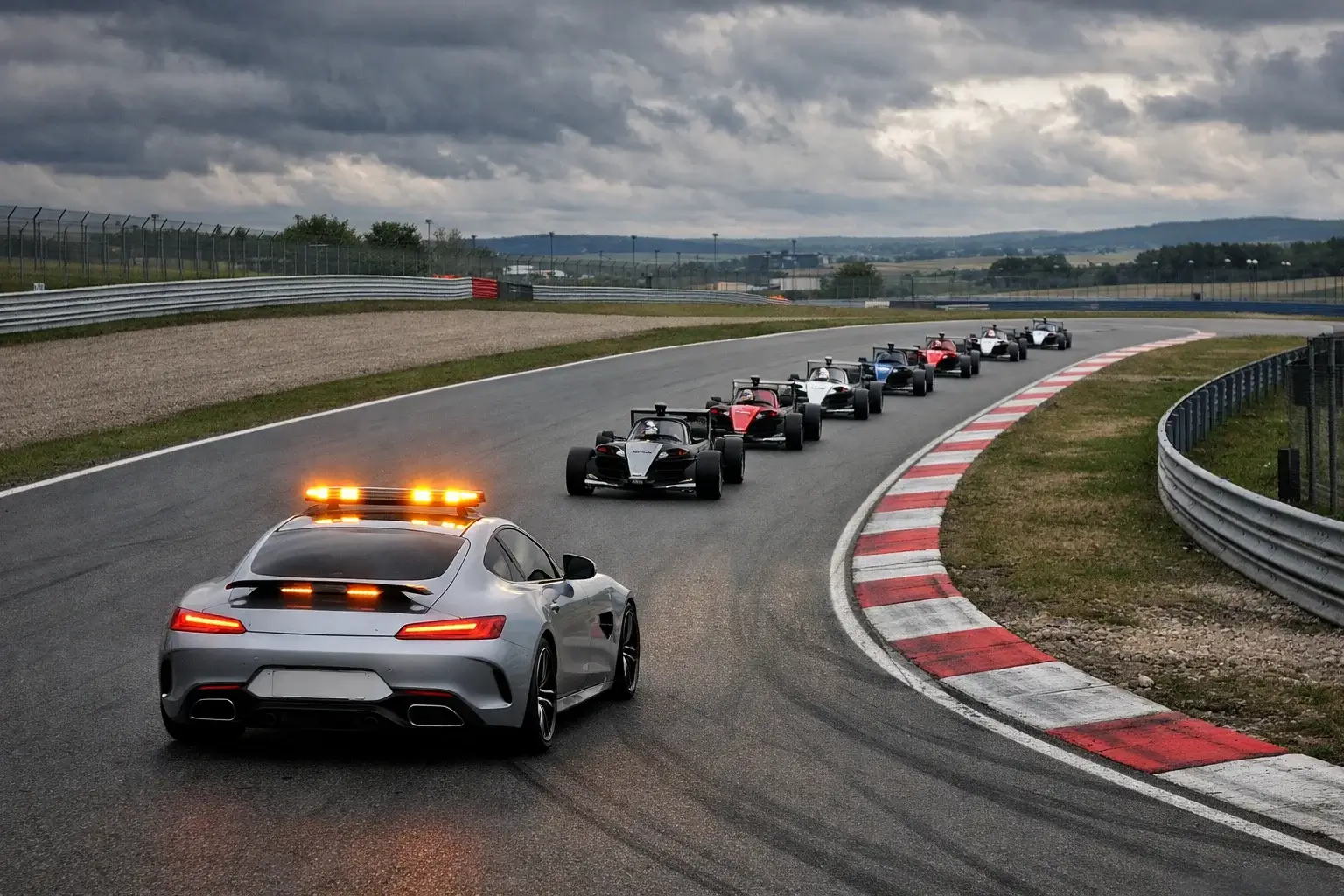 Safety Car führt das F1-Feld während einer Rennunterbrechung