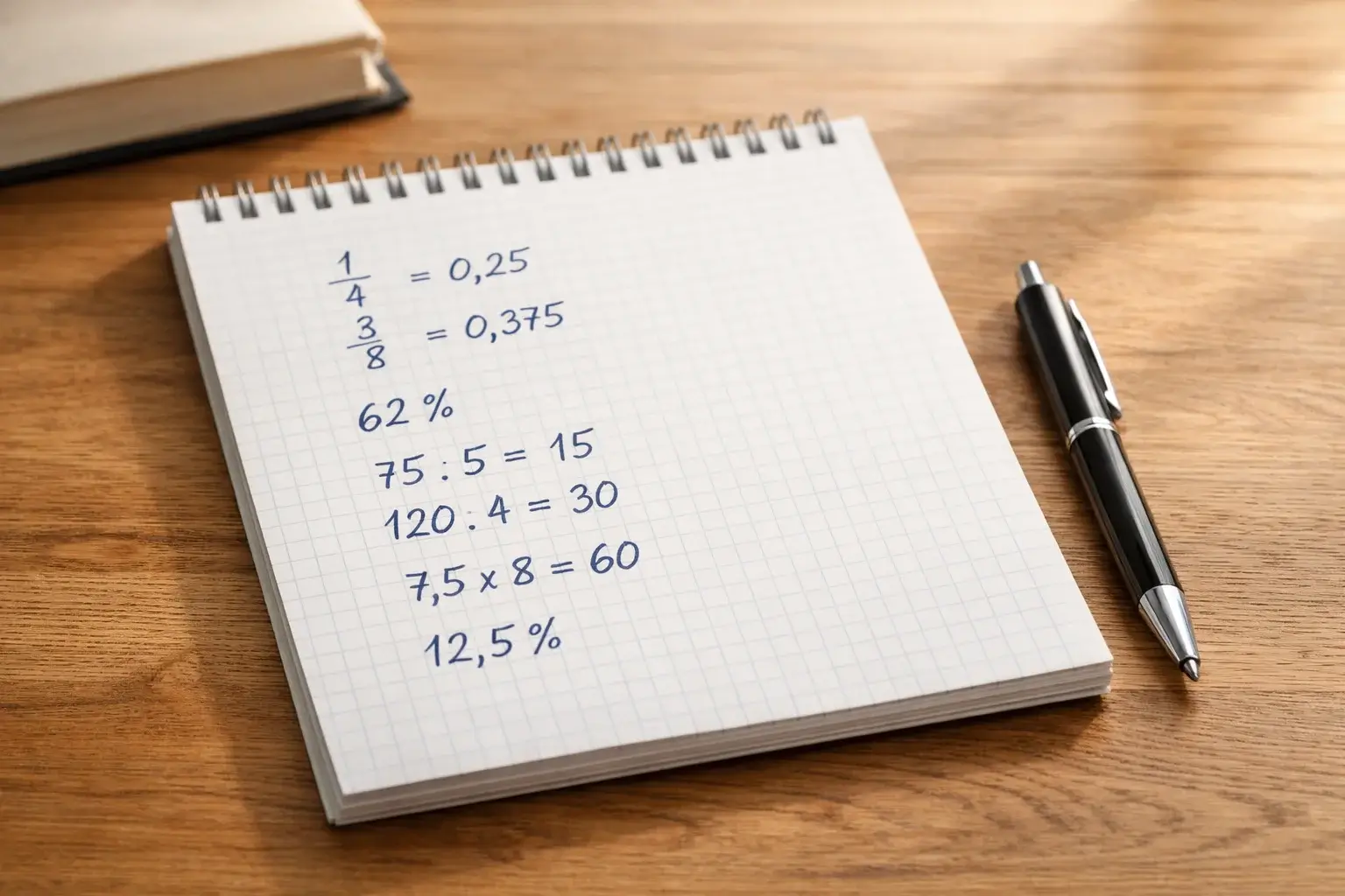 Notizblock mit Berechnungen und Stift auf einem Schreibtisch