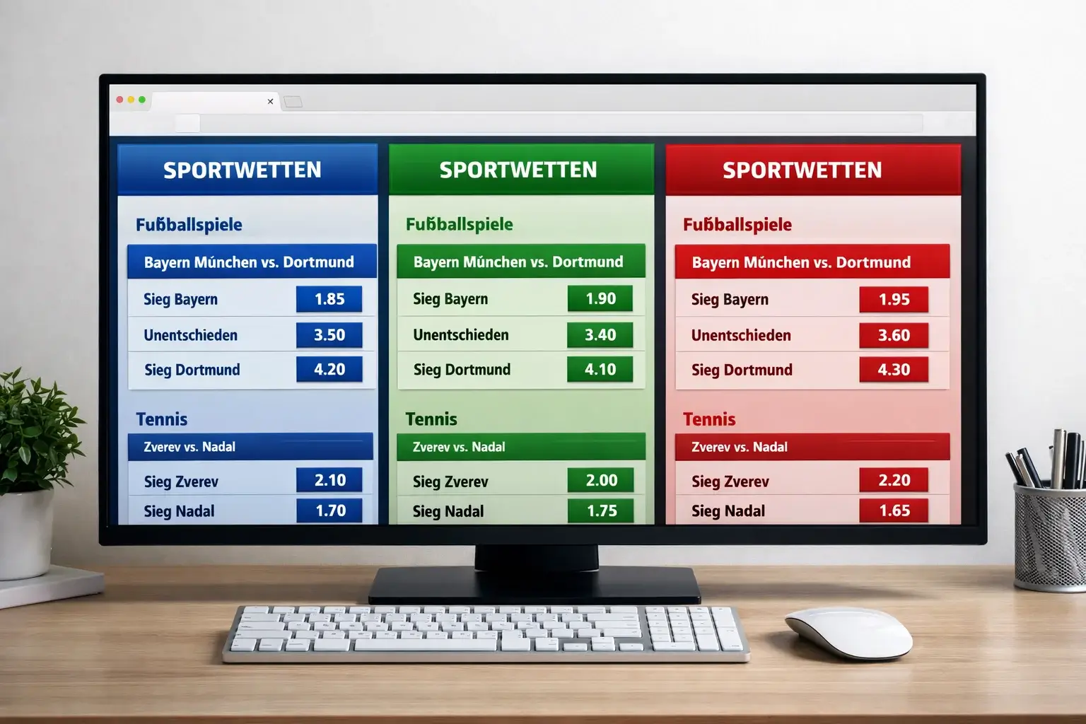 Mehrere Browser-Tabs mit Wettanbieter-Seiten auf einem Monitor