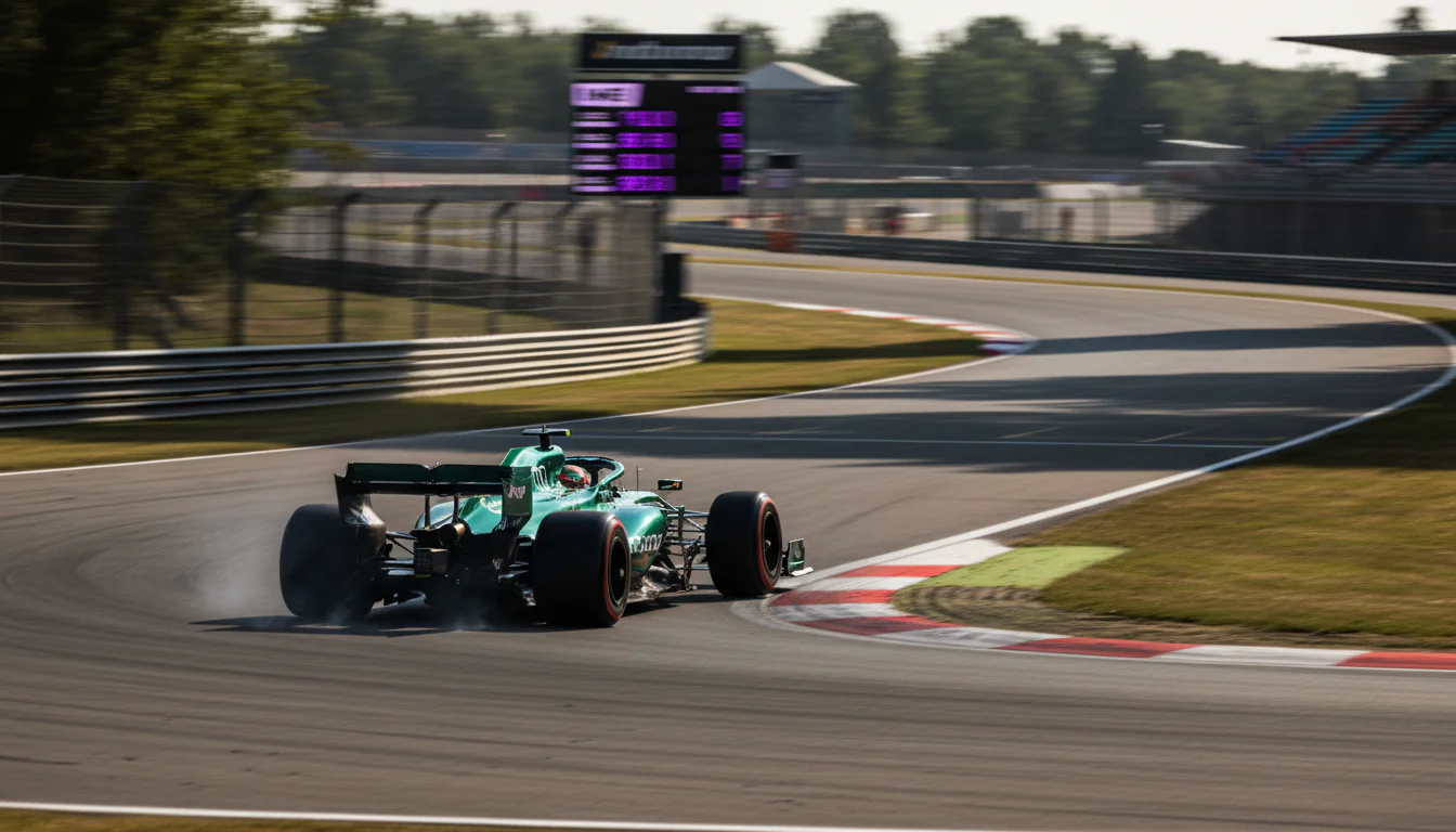 Formel-1-Auto auf einer schnellen Qualifying-Runde mit Reifenrauch in der Kurve