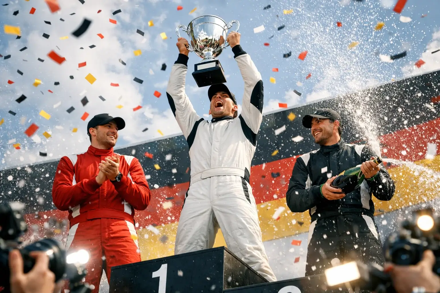 Formel 1 Podium mit Fahrern bei der Siegerehrung