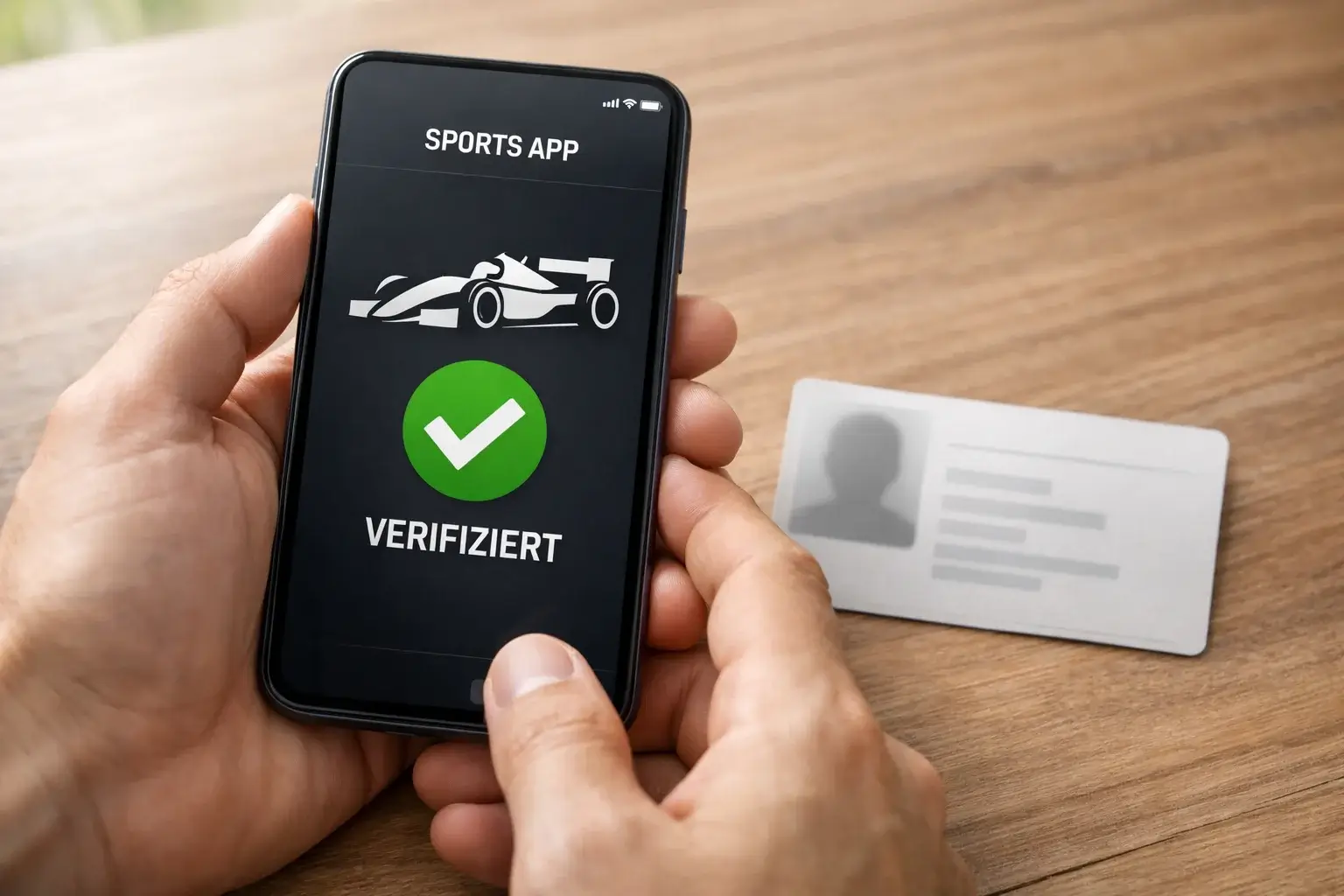 Deutscher Personalausweis neben einem Smartphone mit Wett-App