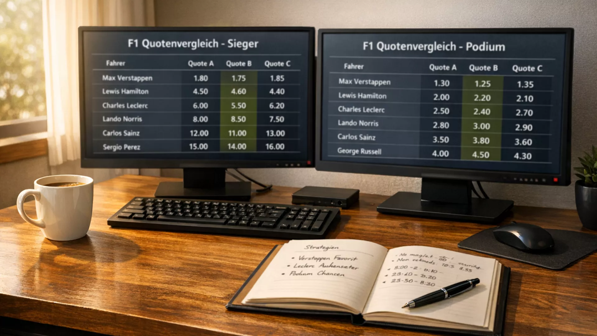 Mehrere Bildschirme mit Sportwetten-Quoten in einem Arbeitszimmer