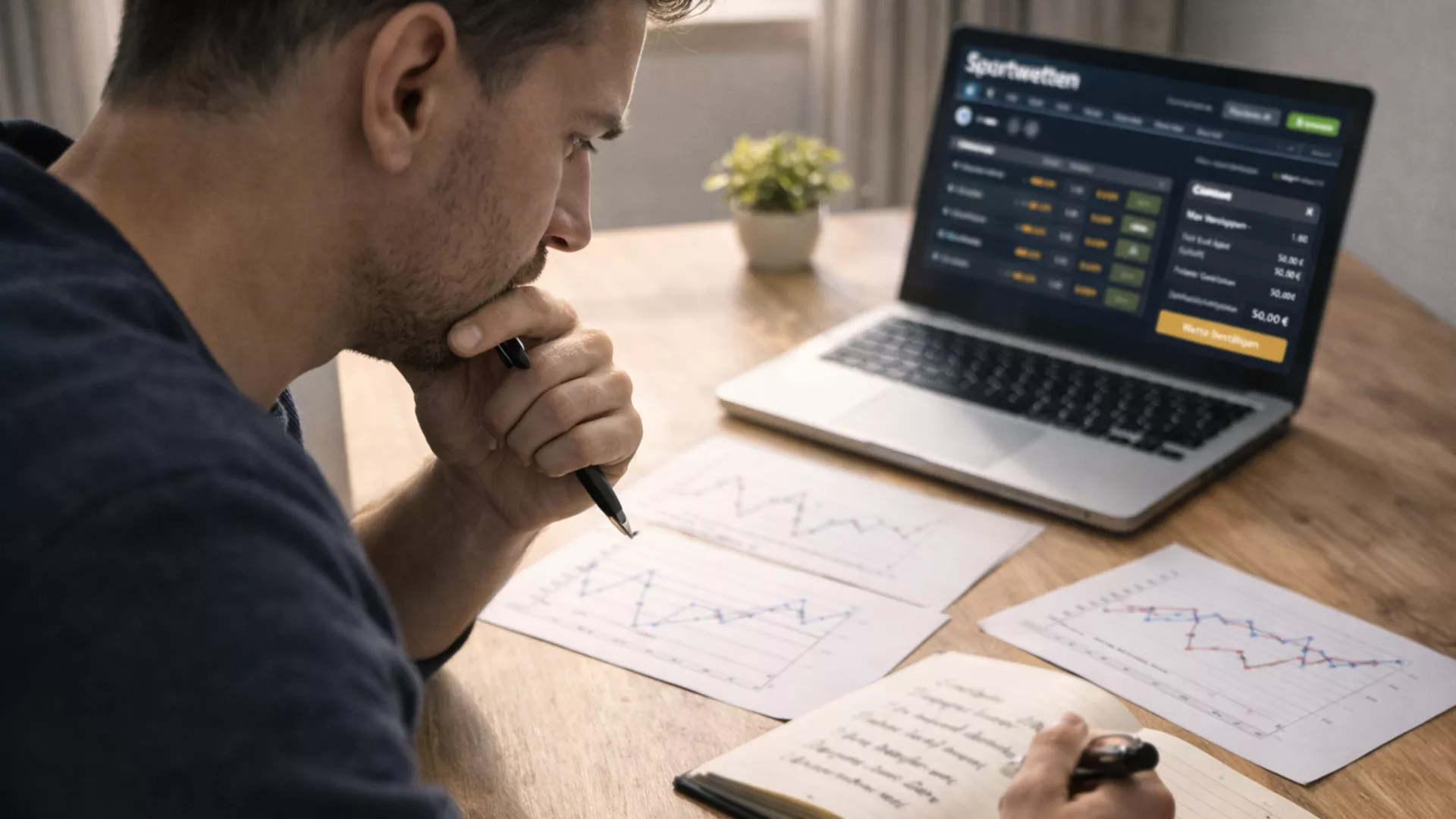 Person analysiert Formel-1-Daten und Statistiken an einem Schreibtisch